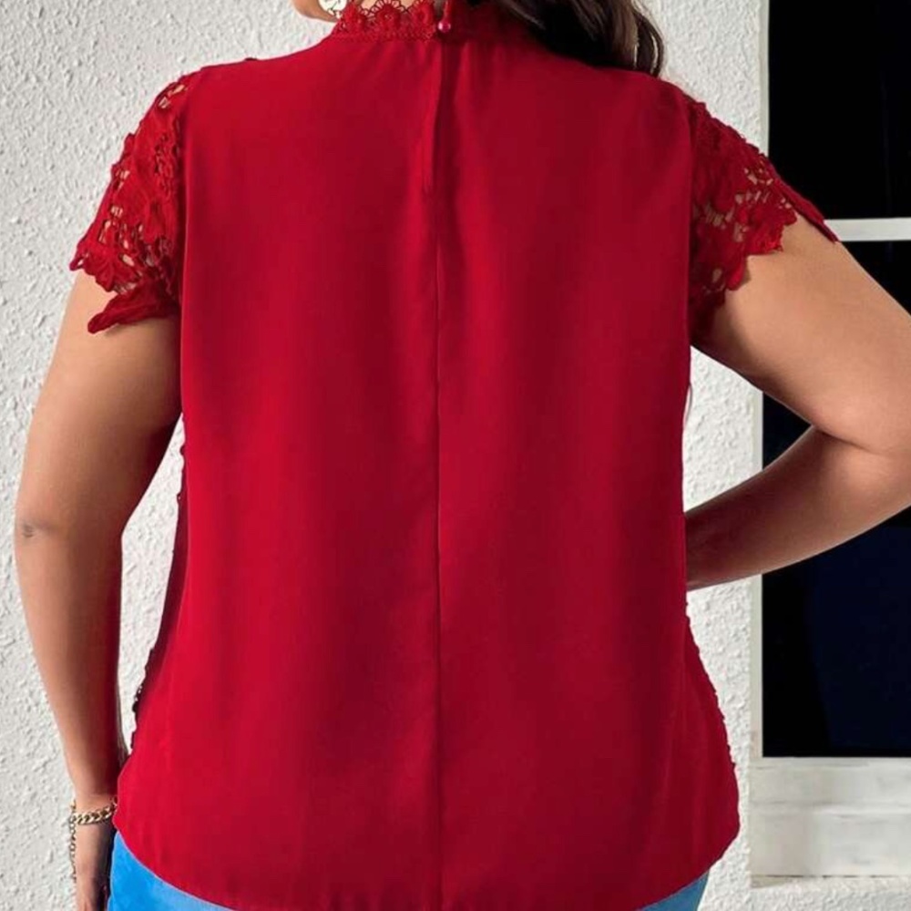 Plus Floral Lace Mock Neck Blouse - Picture 5 of 5